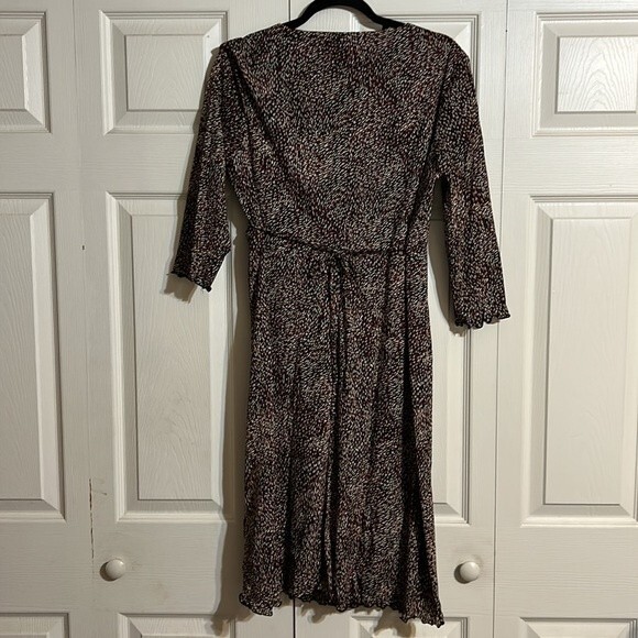 MOTHERHOOD Size Large Midi Dress Wrap Lined Black White Pink Stretch Ruched - Picture 8 of 8